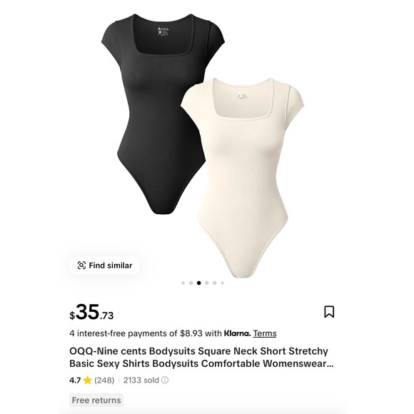 NEW OQQ Ribbed Compression Bodysuit Square Neck Black Cream Minimalist Womens S - Picture 3 of 7